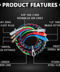 12 Ft 3 In ABS Power Air Line Hoses Kit For Semi Truck With Glad Hands Tender Spring Kit Stainless Clamps Rubber Seals 2 Glad Hands 3 In 1 Air Line System For Tractor Trailer Ready To Roll, coiled hoses with fittings and clamps