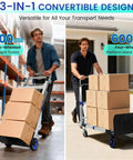 ✝️ Upgraded 3 in 1 Aluminum Folding Hand Truck, 200 lbs two-wheeled upright trolley and 600 lbs four-wheeled platform hand truck