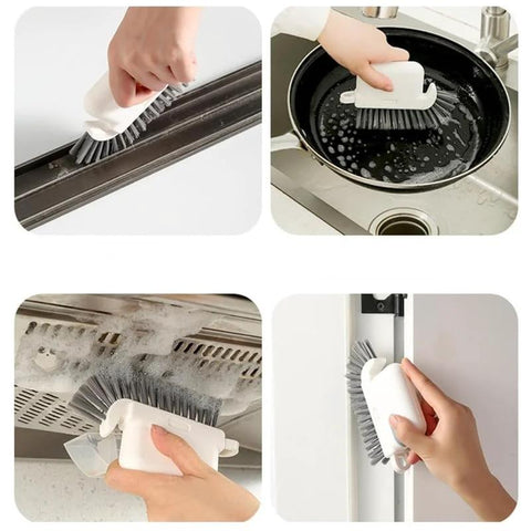 3-In-1 Removable Window Slot Brush With Hidden Scraper for cleaning various surfaces including grooves, pans, and kitchen appliances