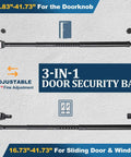 Three In One Door Security Bar For Doors Windows And Sliding Patios Beefy Heavy Duty Metal Rod With Two Point Eight Inch Non Slip Base 16 To 41.7 Inch Adjustable Barricade