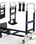 3 In 1 Collapsible Heavy Duty Hand Truck Dolly Cart With Wheels And Straps Folding Two Or Four Wheel Convertible Carrier Portable Adjustable Load Cart For Boxes Cartons And Shopping Handles Up To 500 Lbs