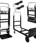 3 In 1 Folding Hand Truck With Retractable Handle And Four Rubber Wheels Heavy Duty Collapsible Cart 600 Lbs Capacity No Assembly