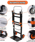 Upgraded 3 in 1 Folding Hand Truck with reinforced joints and rubber wheels, collapsible handle, for heavy duty moving tasks