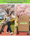 Person using 3 In 1 Folding Hand Truck With Retractable Handle And Four Rubber Wheels Heavy Duty Collapsible Cart 600 Lbs Capacity