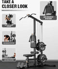 3 In 1 Pulley Station For Home Gym With Lat Pulldown Overhead Movements, Low Row And AB Crunch, cable row attachment, close-up view