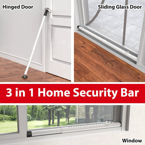 3 In 1 Sliding Door Security Bar From Inside Heavy Duty Adjustable Front Door And Window Barricade Door Jammer Lock Protector