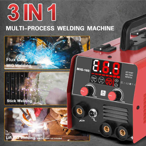 3 In 1 Welding Powerhouse For Home Pros And DIYers, 160 Amp flux core, Lift TIG and stick welder, 110V inverter, gasless MIG capability