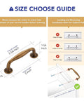 Size guide for 20 Pack 3 Inch Antique Brass Cabinet Pulls with diagrams for installation, showing a pull handle with dimensions.
