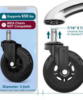 Caster wheel for ✝️ 1-Pack Utility Cart 650 lb Load Capacity, 3 inch diameter, standard stem size, not compatible with IKEA chairs.