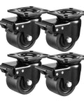 3 Inch Plate Swivel Caster Wheels Heavy Duty Set of 4 with low gravity center design black nylon wheels and brakes.