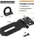 Black 3 Inch Stainless Steel Heavy Duty Door Hasp Latch With Screws For Personal Privacy And Security Protection, Rust Resistant 304 Stainless Steel Padlock Latch Designed For Outdoor Use And Long Lasting Durability, with dimensions and parts included.