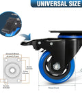 3 Inch Caster Wheels Set Of 4 Heavy Duty With Brake And Dual Locking Casters, Side View with Measurements