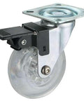 3" inch Caster Wheel 88 Lbs - Brake PU - Top Plate Mount with clear polyurethane tire and swivel mounting.