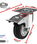 3 Inch Heavy Duty Caster Wheels With Two Brakes And Screws Set Of 4 Silent Rubber Castors For Furniture detail view with dimensions