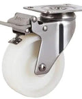3" inch Caster Wheel - Brake - Stainless Steel Frame - Nylon Wheel designed for smooth motion and stable alignment, side view