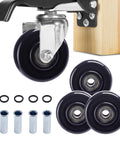 3 Inch Caster Wheels 4 Pack Heavy Duty PU Board Caster For Cart Dollies Replacement Wheels, close-up showing wheels and mounting bits