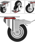 3 Inch Heavy Duty Caster Wheels With Two Brakes And Screws Set Of 4 Silent Rubber Castors, silver design, close-up view