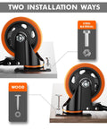 3 Inch Heavy Duty Caster Wheels Set of 4 with locking industrial swivel top plate design showing two installation methods for wood and steel.