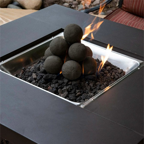 3 Inch Ceramic Fire Balls 20-Pack Modern Accessory for Indoor and Outdoor Fire Pits or Fireplaces – Brushed Concrete Look | Midnight Black in a fire pit