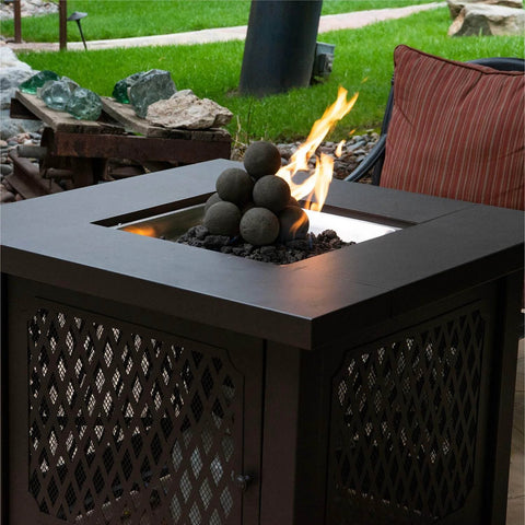 Outdoor fire pit with 3 Inch Ceramic Fire Balls 20-Pack Modern Accessory for Indoor and Outdoor Fire Pits or Fireplaces – Brushed Concrete Look, Midnight Black