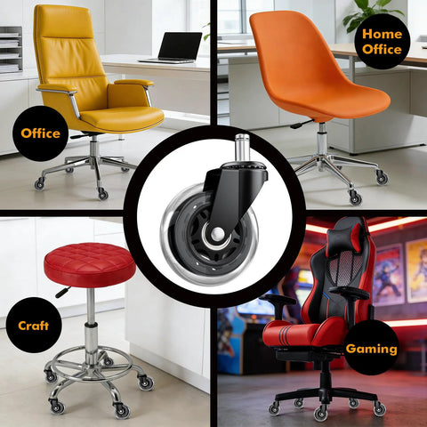 Five Pack Office Chair Wheels 3 Inch Heavy Duty Replacement Casters with Smooth Rolling Quiet Floor Protectors in office setting