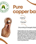 Hand holding a 3 inches Copper Ball. Copper Metal Ball, Bring Integrity and Clear Thinking with Natural Energy and Meditation Crytal Sphare.