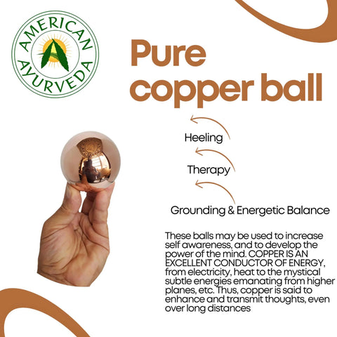 Hand holding a 3 inches Copper Ball. Copper Metal Ball, Bring Integrity and Clear Thinking with Natural Energy and Meditation Crytal Sphare.