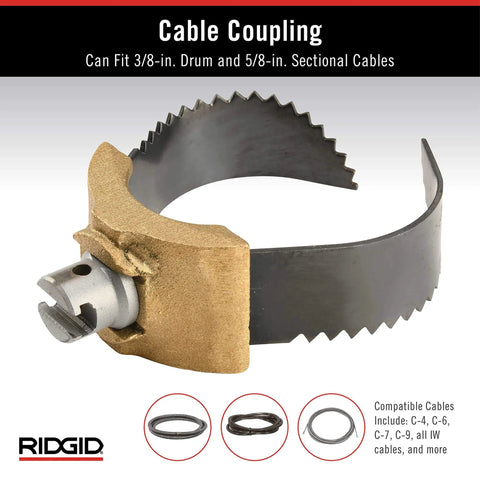 Heavy Duty 3 Inch C Cutter Cable Cleaning Tool For Drain Lines Grabs Debris And Twists It Onto Cable Head For Fast Wall To Wall Cleaning Clears Grease Debris And Tough Blockages In Residential And Commercial Pipes shown as a metal and brass cutter with serrated edges.