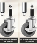 3 Inch Expanding Stem Caster Wheels Set Of Four With Side Brake For Utility Carts Shopping Carts And Furniture Legs Heavy Duty Replacement Wheels Fits Three Quarter Inch And Seven Eighth Inch Round Tube Diameters