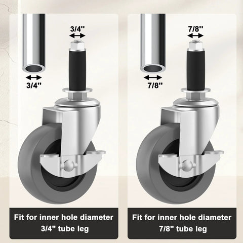 3 Inch Expanding Stem Caster Wheels Set Of Four With Side Brake For Utility Carts Shopping Carts And Furniture Legs Heavy Duty Replacement Wheels Fits Three Quarter Inch And Seven Eighth Inch Round Tube Diameters