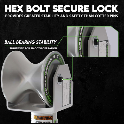 3 Inch Feeding Sheave For Greenlee Tuggers 640 6801 6001 And More, Aluminum Bearing Spin System showing hex bolt secure lock