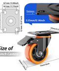Diagram of 3 inch heavy duty caster wheels set of 4 with locking brakes silent industrial swivel plate casters rated 1600 lb total.