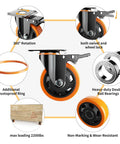 3 Inch Heavy Duty Caster Wheels Set of 4 with locking industrial swivel top plate design featuring non marking polyurethane wheels and double ball bearings.
