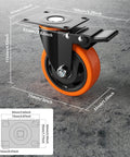 3 Inch Heavy Duty Caster Wheels Set of 4 with locking industrial swivel top plate design featuring non marking polyurethane wheels double ball bearings and 1000 lbs total load capacity with two hardware kits for furniture carts and workbenches close-up view on concrete floor.