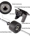 3 Inch Plate Swivel Caster Wheels Heavy Duty Set of 4 with low gravity center design and black nylon wheels with brake mechanism.