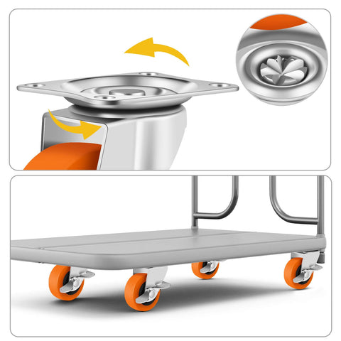 Caster Wheels, 3 Inch Heavy Duty Casters Set of 4 - Locking Swivel Plate Polyurethane Wheels with Brake for Furniture, Carts, and Workbench