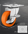 Caster Wheels, 3 Inch Heavy Duty Casters Set of 4 - Locking Swivel Plate Polyurethane Wheels with Brake for Furniture, Carts, and Workbench dimensions