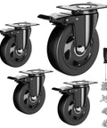 3 Inch Heavy Duty Caster Wheels Set of 4 with locking brakes and industrial swivel top plate, featuring non marking polyurethane wheels.