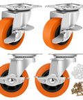 Caster Wheels, 3 Inch Heavy Duty Casters Set of 4 - Locking Swivel Plate Polyurethane Wheels with Brake for Furniture, Carts, and Workbench.