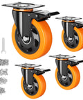 3 Inch Heavy Duty Caster Wheels Set of 4 with locking industrial swivel top plate design featuring non marking polyurethane wheels.