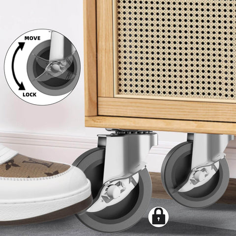 3" Caster Wheels Set of 4 - Heavy Duty Swivel Plate Casters with Rubber Wheels, Locking Brake Castors for Furniture, Carts, and Workbench.