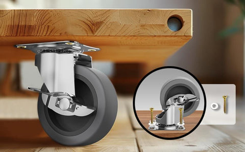 3" Caster Wheels Set of 4 - Heavy Duty Swivel Plate Casters with Rubber Wheels, Locking Brake Castors for Furniture, Carts, and Workbench