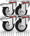3 Inch Heavy Duty Caster Wheels With Two Brakes And Screws Set Of 4 Silent Rubber Castors For Furniture No Floor Marks Silver Trolleys