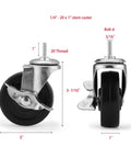 3 Inch Heavy Duty Caster Wheels With 1 Quarter Inch Thread Stem Set Of 4 For Wire Shelving Furniture And Carts Durable Polyurethane And Steel Construction Replacement Wheels For Home Office Shop Carts And Shelving Units