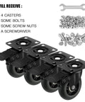 3" Casters Set of 4 - Heavy Duty Quiet Casters, Max Load 2000 lbs, Soft Wheels for Carts, Glide Smoothly and Protect Floors, Locking Furniture Casters components including bolts and screwdriver.