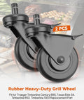 3-Inch Rubber Heavy-Duty Grill Wheel With Brake, 2-Piece Caster Wheel Replacement For Pellet Grills Including Timberline 1300 850