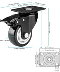 3 Inch Heavy Duty Locking Caster Wheels Set of 8 for Industrial Applications with swivel plate and brake, detailed dimensions.