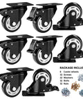3 Inch Heavy Duty Locking Caster Wheels Set of 8 for Industrial Applications featuring swivel plate polyurethane casters with brakes.