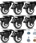 3 Inch Heavy Duty Locking Caster Wheels Set of 8 for Industrial Applications, swivel plate polyurethane with brakes.