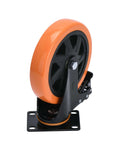 Close-up of 3 inch heavy duty plate swivel caster wheel set of 4 with safety brakes silent non marking PVC wheels rated 1800 lb